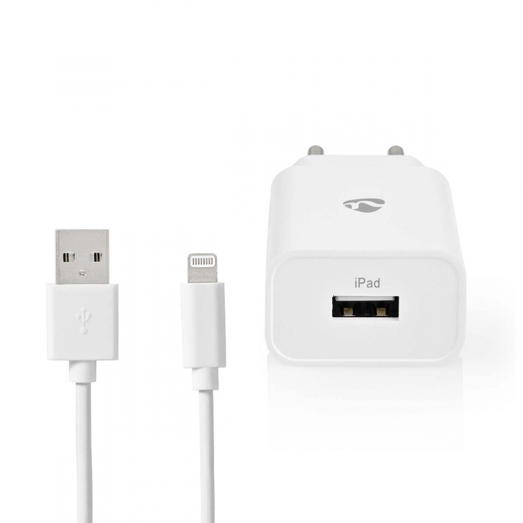 Nedis Wall Charger | Quick charge feature | 1x 2.4 A | Number of outputs: 1 | USB-A | Lightning 8-Pin (Loose) Cable | 1.00 m | Single Voltage Output | White