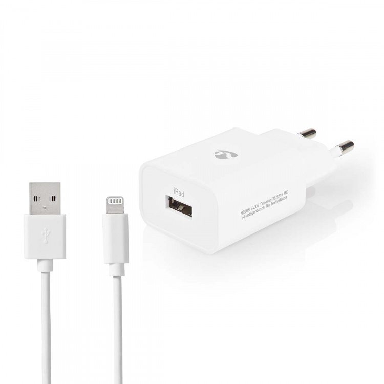 Nedis Wall Charger | Quick charge feature | 1x 2.4 A | Number of outputs: 1 | USB-A | Lightning 8-Pin (Loose) Cable | 1.00 m | Single Voltage Output | White