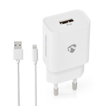 Nedis Wall Charger | Quick charge feature | 1x 2.4 A | Number of outputs: 1 | USB-A | Lightning 8-Pin (Loose) Cable | 1.00 m | Single Voltage Output | White