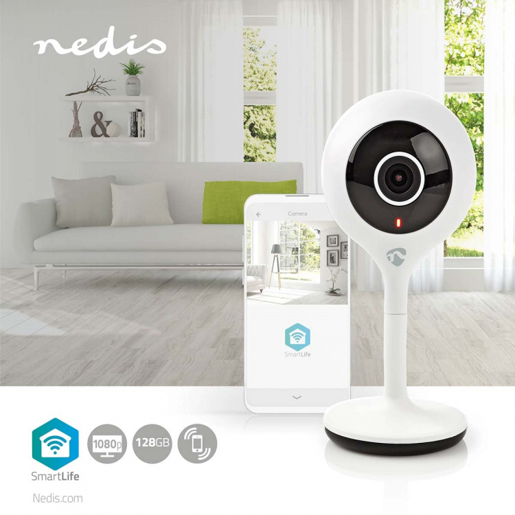 Nedis SmartLife Indoor Camera | Full HD 1080p | Cloud Storage (optional) / microSD (not included) | With motion sensor | Night vision | White