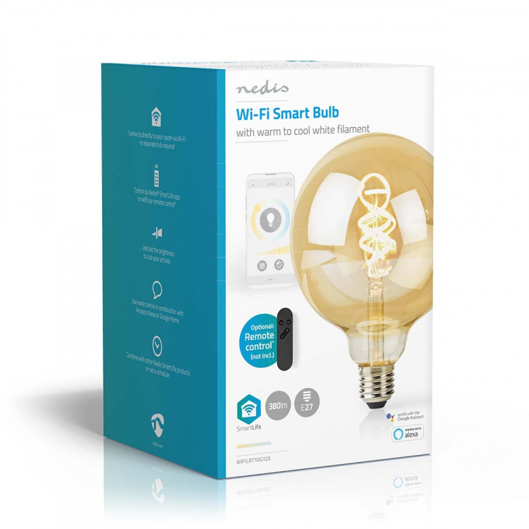 Nedis SmartLife LED Filament Bulb | E27 | 360 lm | 4.90 W | Warm to Cool White | 1800 - 6500 K | Glass | Android™ / IOS | Globe | 1 pcs Nedis SmartLife LED Filament Bulb | E27 | 360 lm | 4.90 W | Warm to Cool White | 1800 - 6500 K | Glass | Android™ / IOS | Globe | 1 pcs