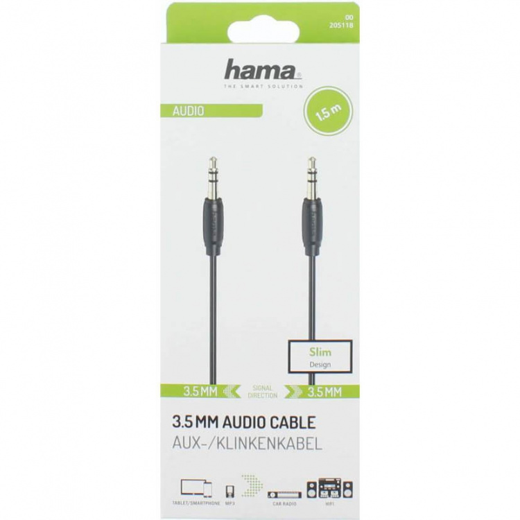 Hama Cable Audio 3.5mm-3.5mm Gold Plated Ultra Thin 1.5m Hama Cable Audio 3.5mm-3.5mm Gold Plated Ultra Thin 1.5m