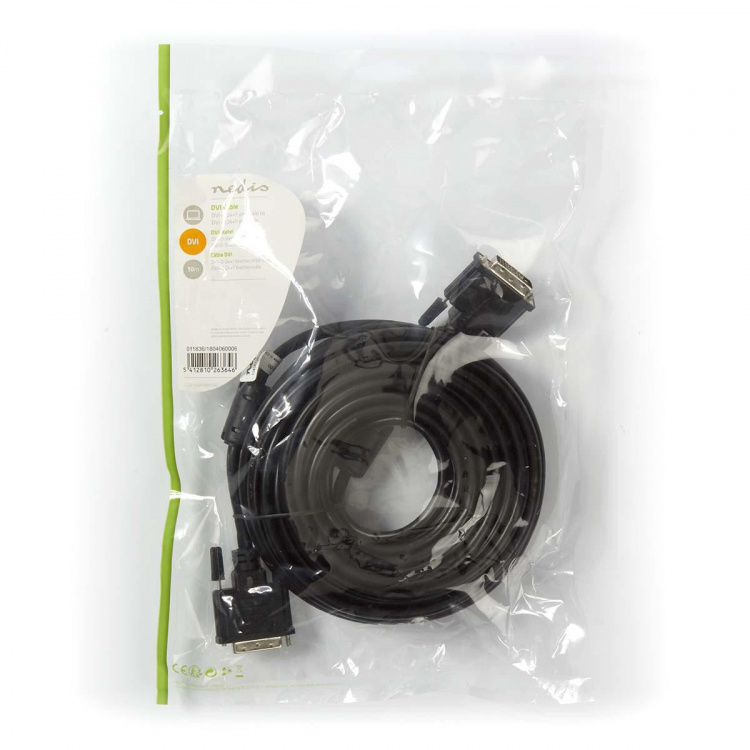 Nedis DVI Cable | DVI-D 24+1-Pin Male | DVI-D 24+1-Pin Male | 1080p | Nickel Plated | 10.0 m | Straight | PVC | Black | Polybag