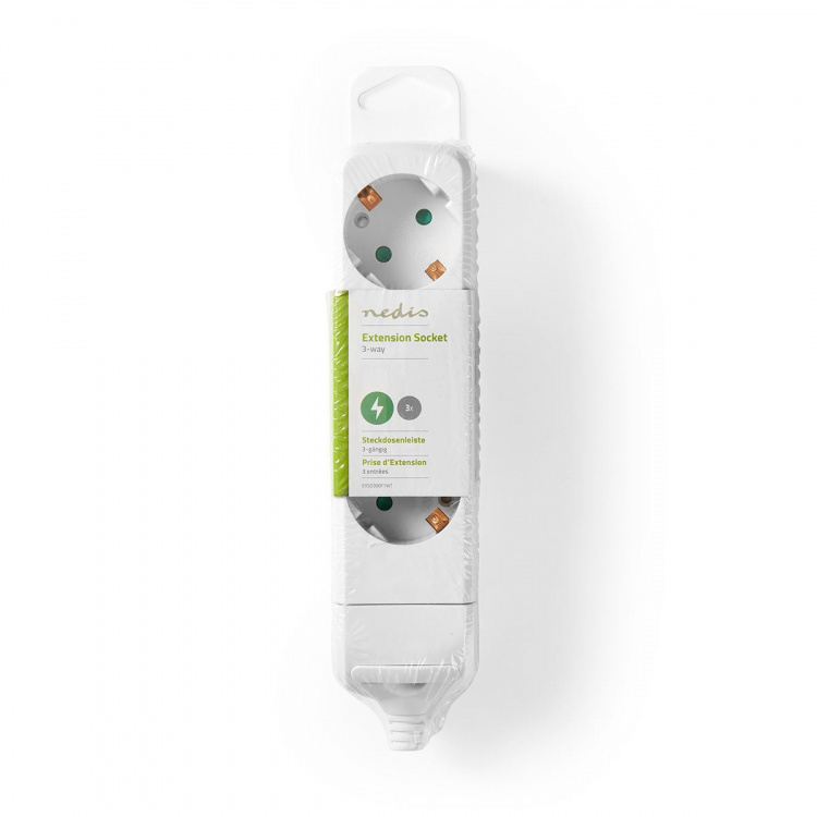 Nedis Extension Socket | Type F (CEE 7/7) | 3-Way | 3680 W | 16 A | Kind of grounding: Side Contacts | 230 V AC 50/60 Hz | Socket angle: 45 ° | No Cable Included | White