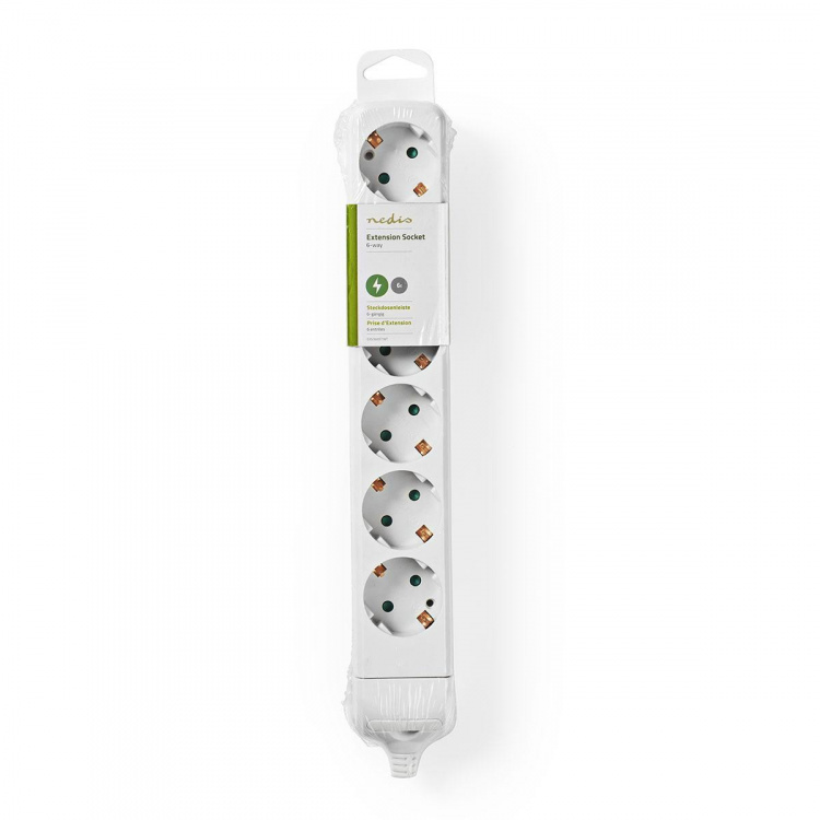 Nedis Extension Socket | Type F (CEE 7/7) | 6-Way | 3680 W | 16 A | Kind of grounding: Side Contacts | 230 V AC 50/60 Hz | Socket angle: 45 ° | No Cable Included | White