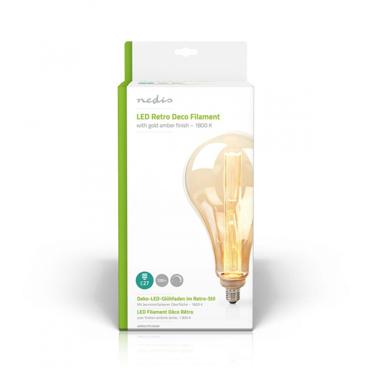 Nedis LED Filament Bulb E27 | PS165 | 3.5 W | 120 lm | 1800 K | Dimmable | With Gold Amber Finish | Retro Style | 1 pcs