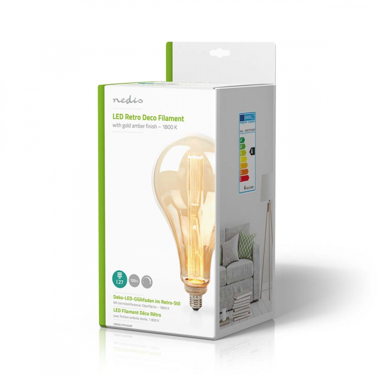 Nedis LED Filament Bulb E27 | PS165 | 3.5 W | 120 lm | 1800 K | Dimmable | With Gold Amber Finish | Retro Style | 1 pcs