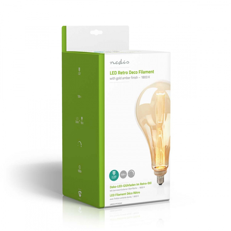 Nedis LED Filament Bulb E27 | PS165 | 3.5 W | 120 lm | 1800 K | Dimmable | With Gold Amber Finish | Retro Style | 1 pcs
