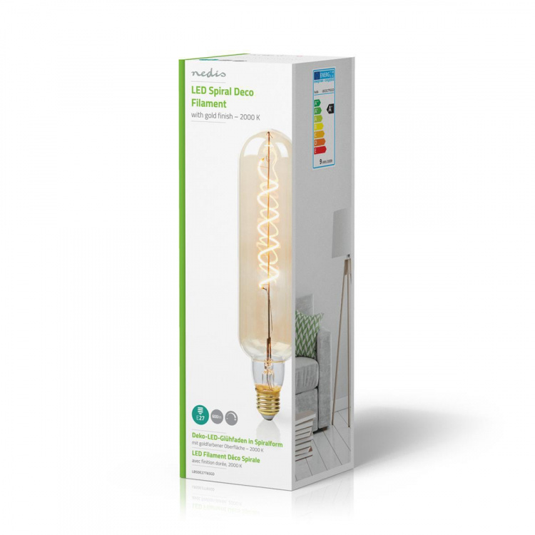Nedis LED Filament Bulb E27 | T65 | 8.5 W | 600 lm | 2000 K | Dimmable | With Gold Finish | Retro Style | 1 pcs