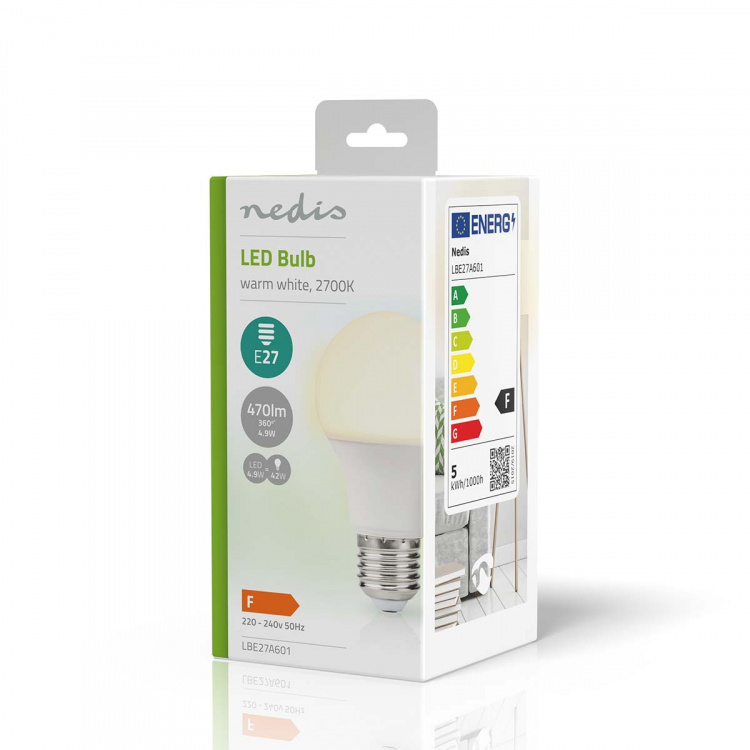 Nedis LED Bulb E27 | A60 | 4.9 W | 470 lm | 2700 K | Warm White | Retro Style | Frosted | 1 pcs
