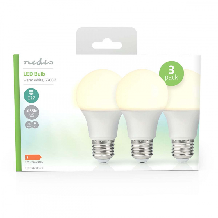 Nedis LED Bulb E27 | A60 | 11 W | 1055 lm | 2700 K | Warm White | Retro Style | Frosted | 3 pcs