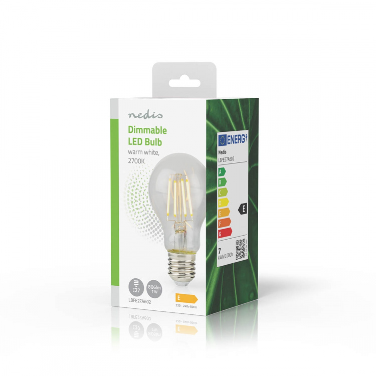 Nedis LED Filament Bulb E27 | A60 | 7 W | 806 lm | 2700 | Dimmable | Warm White | Retro Style | 1 pcs