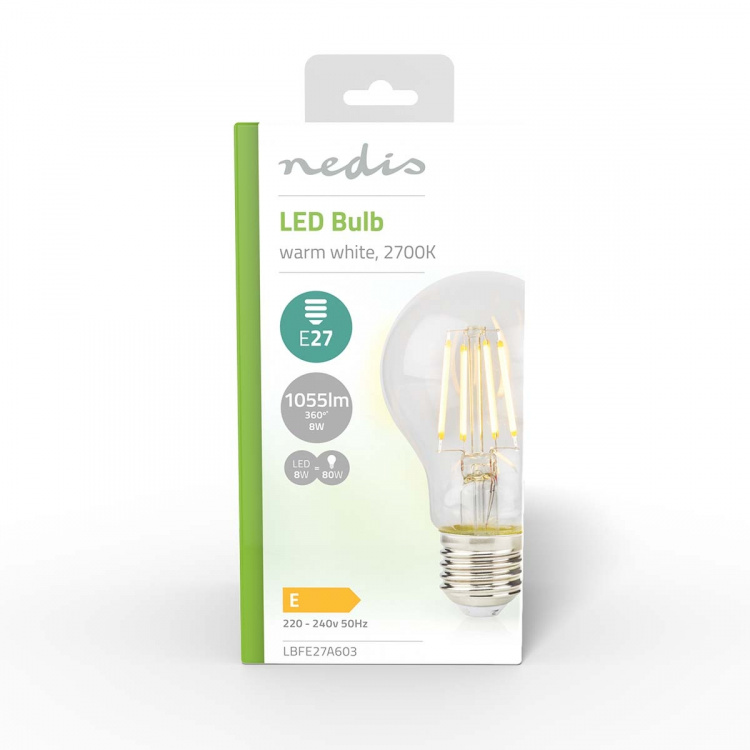 Nedis LED Filament Bulb E27 | A60 | 8 W | 1055 lm | 2700 K | Warm White | Retro Style | 1 pcs