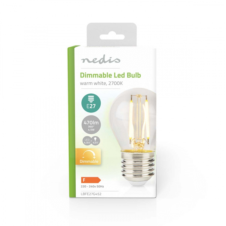 Nedis LED Filament Bulb E27 | G45 | 4.5 W | 470 lm | 2700 K | Dimmable | Warm White | Retro Style | 1 pcs Nedis LED Filament Bulb E27 | G45 | 4.5 W | 470 lm | 2700 K | Dimmable | Warm White | Retro Style | 1 pcs
