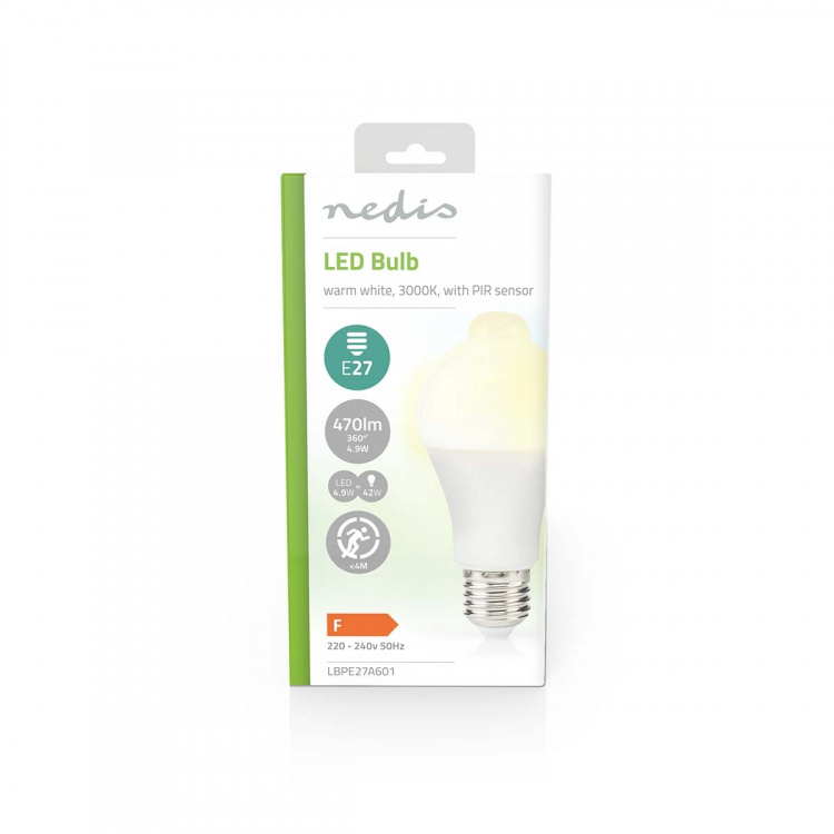 Nedis LED Bulb E27 | A60 | 4.9 W | 470 lm | 3000 K | White | Retro Style | Frosted | Motion detection | 1 pcs