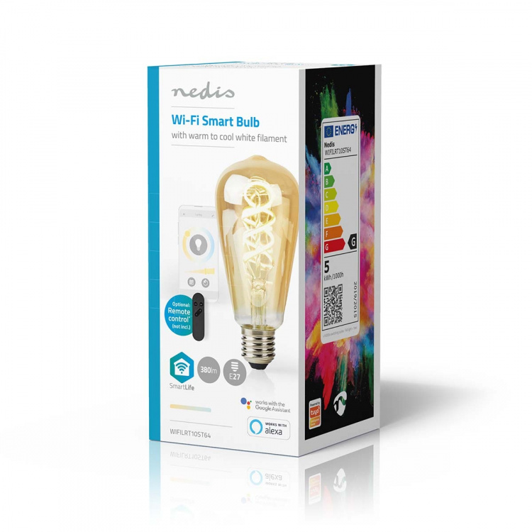 Nedis SmartLife LED Filament Bulb | E27 | 360 lm | 4.90 W | Warm to Cool White | 1800 - 6500 K | Glass | Android™ / IOS | ST64 | 1 pcs