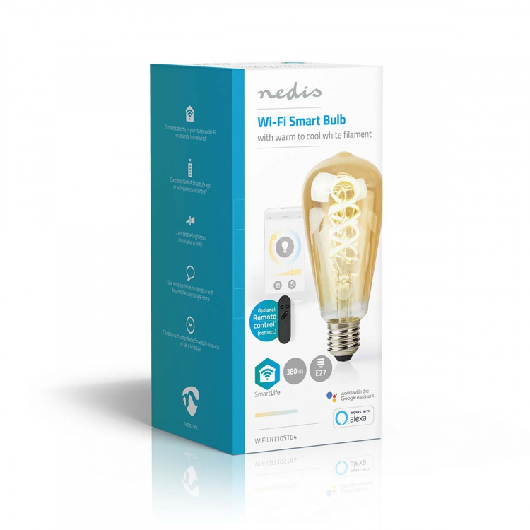 Nedis SmartLife LED Filament Bulb | E27 | 360 lm | 4.90 W | Warm to Cool White | 1800 - 6500 K | Glass | Android™ / IOS | ST64 | 1 pcs