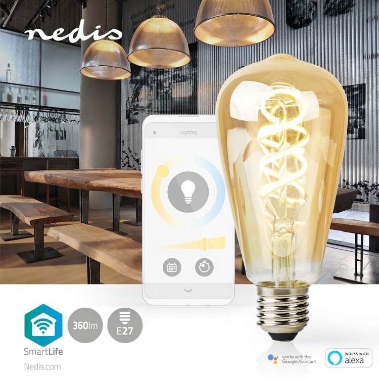 Nedis SmartLife LED Filament Bulb | E27 | 360 lm | 4.90 W | Warm to Cool White | 1800 - 6500 K | Glass | Android™ / IOS | ST64 | 1 pcs