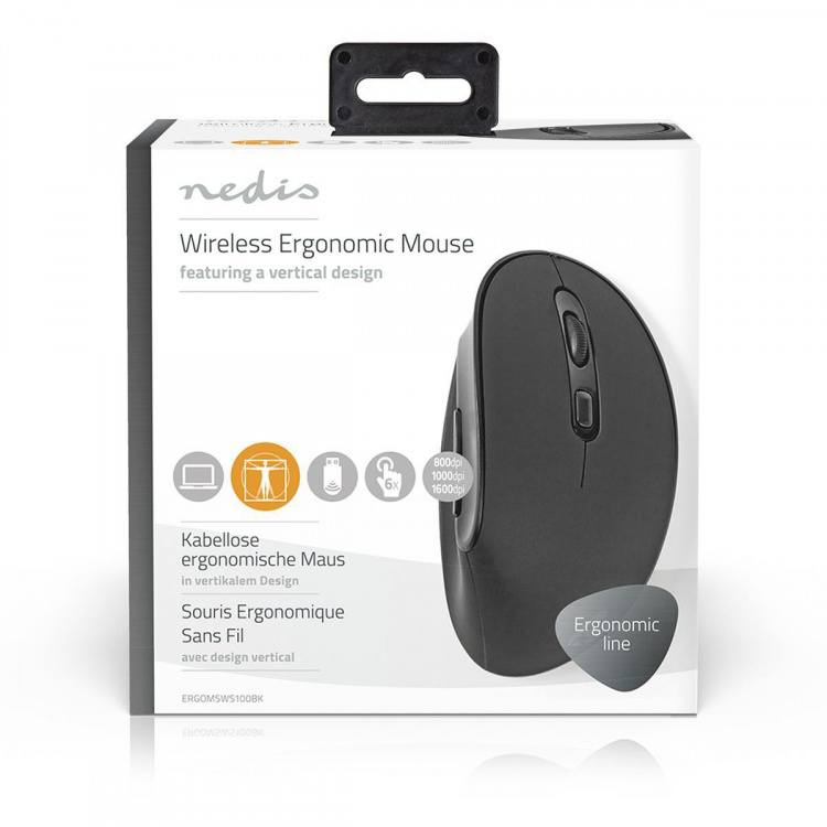 Nedis Mouse | Wireless | 800 / 1000 / 1600 dpi | Adjustable DPI | Number of buttons: 6 | Right-Handed