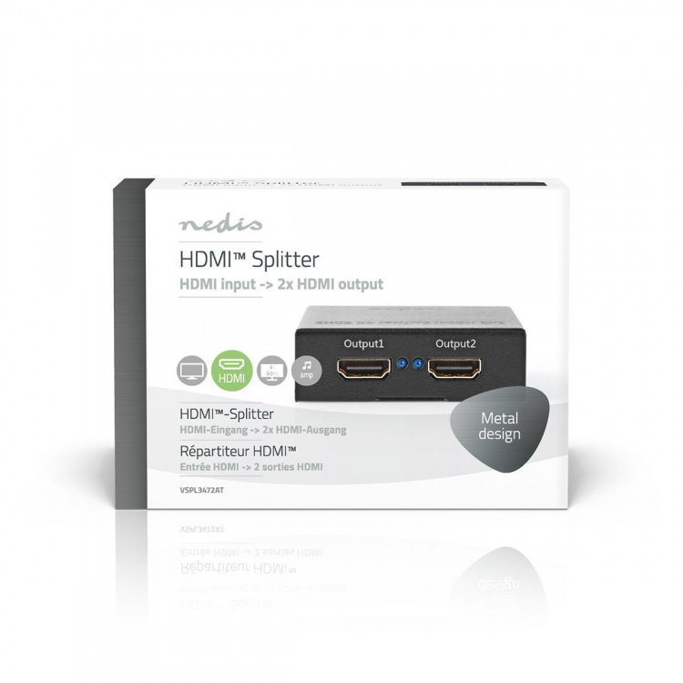Nedis HDMI™ Splitter | 2 port(s) | 2x HDMI™ Output | 4K@60Hz | 18 Gbps | Metal | Anthracite Nedis HDMI™ Splitter | 2 port(s) | 2x HDMI™ Output | 4K@60Hz | 18 Gbps | Metal | Anthracite