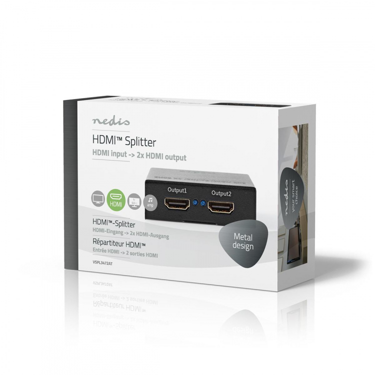 Nedis HDMI™ Splitter | 2 port(s) | 2x HDMI™ Output | 4K@60Hz | 18 Gbps | Metal | Anthracite Nedis HDMI™ Splitter | 2 port(s) | 2x HDMI™ Output | 4K@60Hz | 18 Gbps | Metal | Anthracite