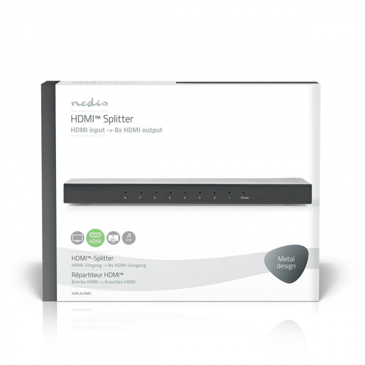 Nedis HDMI™ Splitter | 8 port(s) | 8x HDMI™ Output | 4K@60Hz | 18 Gbps | Metal | Anthracite Nedis HDMI™ Splitter | 8 port(s) | 8x HDMI™ Output | 4K@60Hz | 18 Gbps | Metal | Anthracite