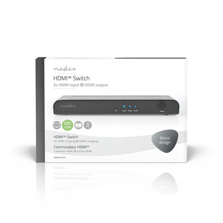 Nedis HDMI™ Switch | 3 port(s) | 3x HDMI™ Input | 1x HDMI™ Output | 4K@60Hz | 18 Gbps | Remote controlled | Metal | Anthracite Nedis HDMI™ Switch | 3 port(s) | 3x HDMI™ Input | 1x HDMI™ Output | 4K@60Hz | 18 Gbps | Remote controlled | Metal | Anthracite