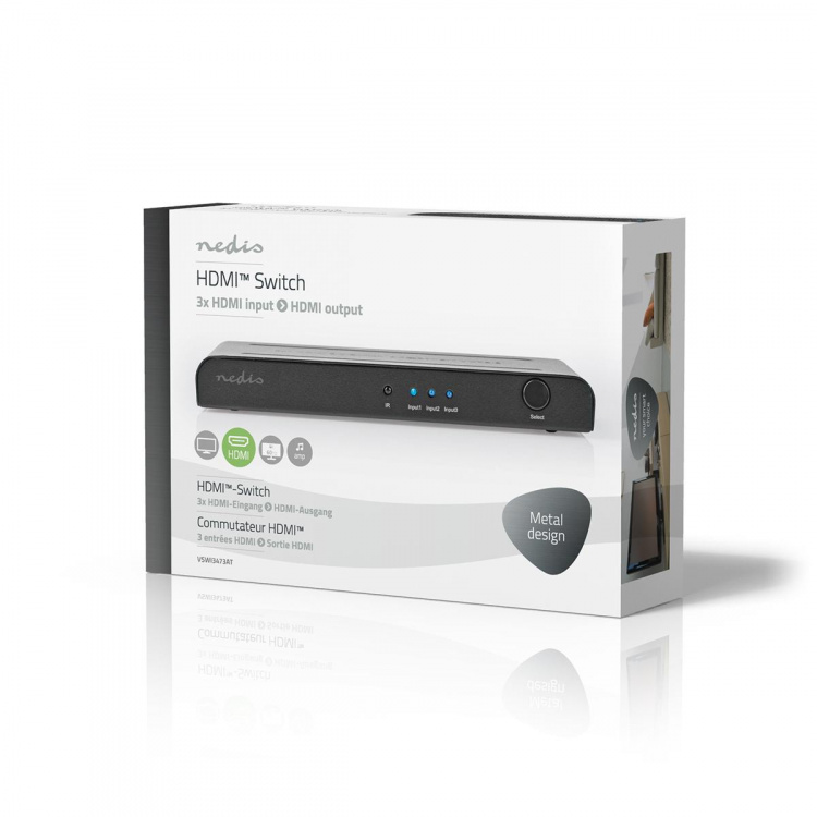 Nedis HDMI™ Switch | 3 port(s) | 3x HDMI™ Input | 1x HDMI™ Output | 4K@60Hz | 18 Gbps | Remote controlled | Metal | Anthracite Nedis HDMI™ Switch | 3 port(s) | 3x HDMI™ Input | 1x HDMI™ Output | 4K@60Hz | 18 Gbps | Remote controlled | Metal | Anthracite