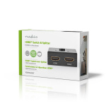 Nedis HDMI™ Switch | 3 port(s) | 1x HDMI™ Input / 2x HDMI™ Input | 1x HDMI™ Output / 2x HDMI™ Output | 4K@60Hz | 6 Gbps | Metal | Anthracite