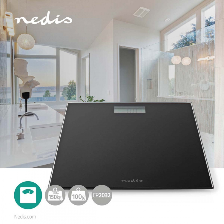 Nedis Personal Scale | Digital | Black | Tempered Glass | Maximum weighing capacity: 150 kg