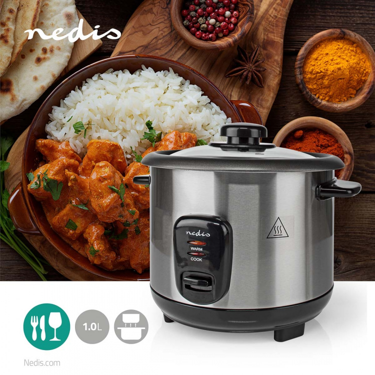 Nedis Rice Cooker | 1 l | 400 W | Non stick coating | Removable bowl | Auto shut-off