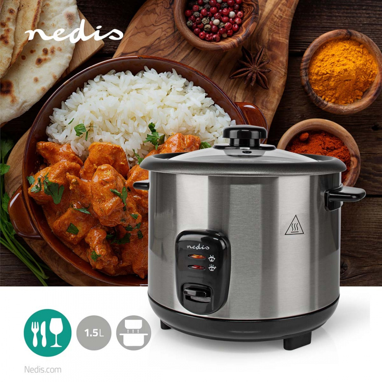 Nedis Rice Cooker | 1.5 l | 500 W | Non stick coating | Removable bowl | Auto shut-off