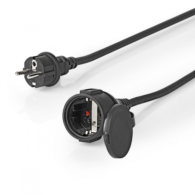 Nedis Extension Cable French M - French F | Type F (CEE 7/7) | Plug With Earth Contact | 20.0 m | 3680 W | 250 V - 50/60 Hz | Kind of grounding: Side Contacts | Socket angle: 90 ° | IP44 | H07RN-F 3G1.5 | Device power ouput connection(s): 1 | Black