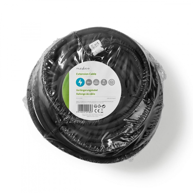 Nedis Extension Cable French M - French F | Type F (CEE 7/7) | Plug With Earth Contact | 20.0 m | 3680 W | 250 V - 50/60 Hz | Kind of grounding: Side Contacts | Socket angle: 90 ° | IP44 | H07RN-F 3G1.5 | Device power ouput connection(s): 1 | Black
