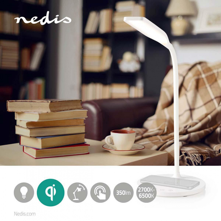 Nedis LED Lamp with Wireless Charger | Dimmer - On Product | LED / Qi | 10 W | With dimming | Cool White / Natural White / Warm White | 2700 - 6500 K