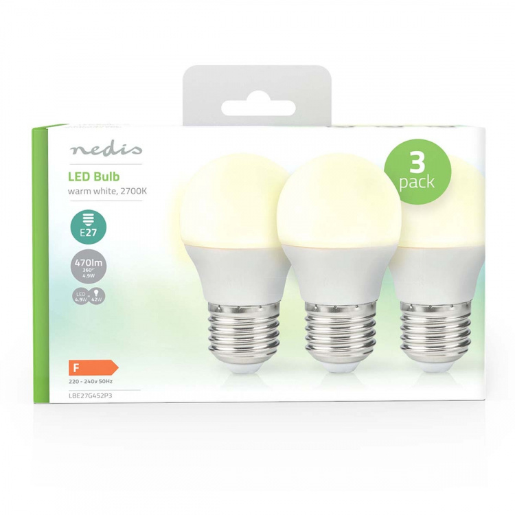 Nedis LED Bulb E27 | G45 | 4.9 W | 470 lm | 2700 K | Warm White | Retro Style | Frosted | 3 pcs