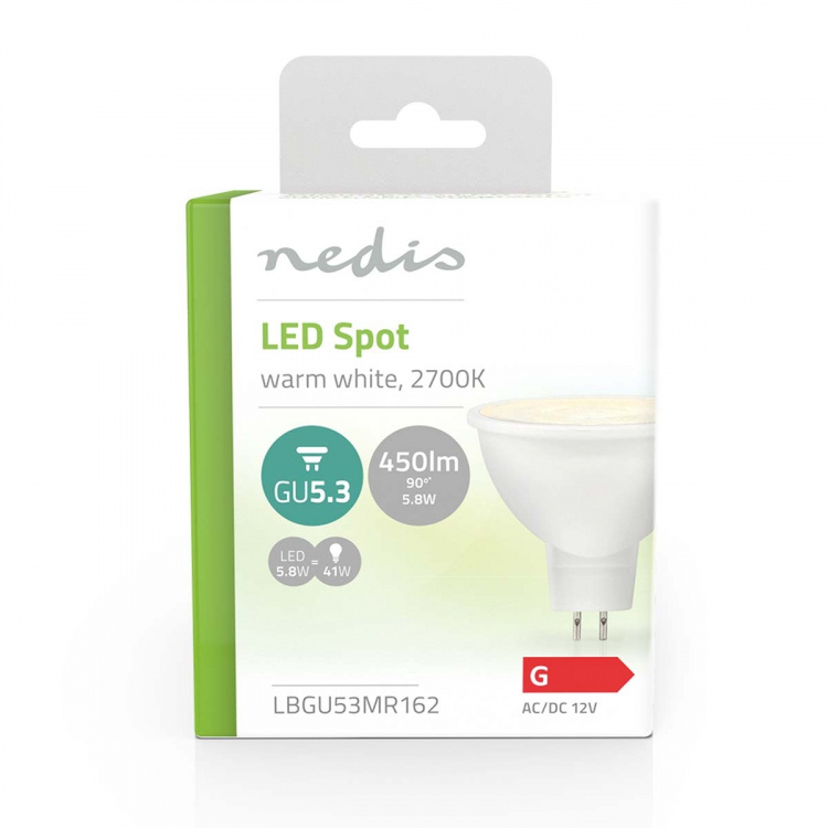Nedis LED Bulb GU5.3 | Spot | 5.8 W | 450 lm | 2700 K | Warm White | Clear | Number of lamps in packaging: 1 pcs Nedis LED Bulb GU5.3 | Spot | 5.8 W | 450 lm | 2700 K | Warm White | Clear | Number of lamps in packaging: 1 pcs