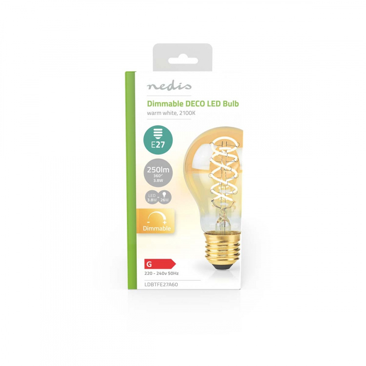 Nedis LED Filament Bulb E27 | A60 | 3.8 W | 250 lm | 2100 K | Dimmable | Extra Warm White | Retro Style | 1 pcs