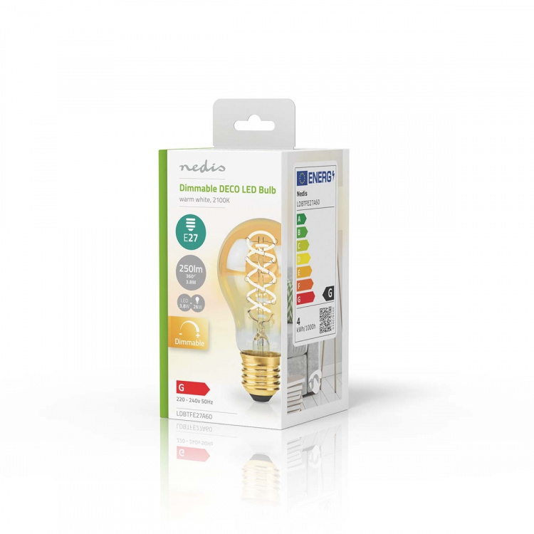 Nedis LED Filament Bulb E27 | A60 | 3.8 W | 250 lm | 2100 K | Dimmable | Extra Warm White | Retro Style | 1 pcs