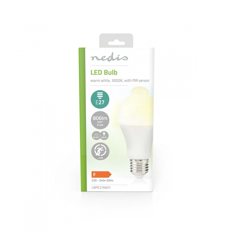 Nedis LED Bulb E27 | A60 | 8.5 W | 806 lm | 3000 K | White | Retro Style | Frosted | Motion detection | 1 pcs