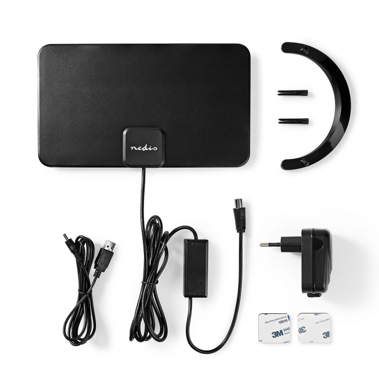 Nedis Indoor HDTV Antenna | Active | FM / UHF / VHF | Reception range: 0-25 km | LTE700 | Gain: 26 dB | ABS | Black