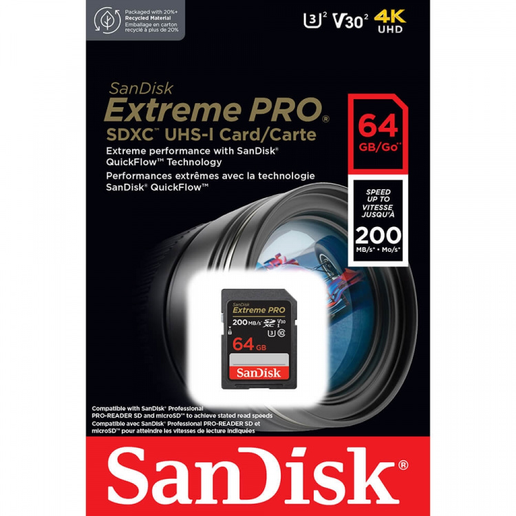 SanDisk SDXC Extreme Pro 64GB 200MB/s UHS-I C10 V30 U3 SanDisk SDXC Extreme Pro 64GB 200MB/s UHS-I C10 V30 U3