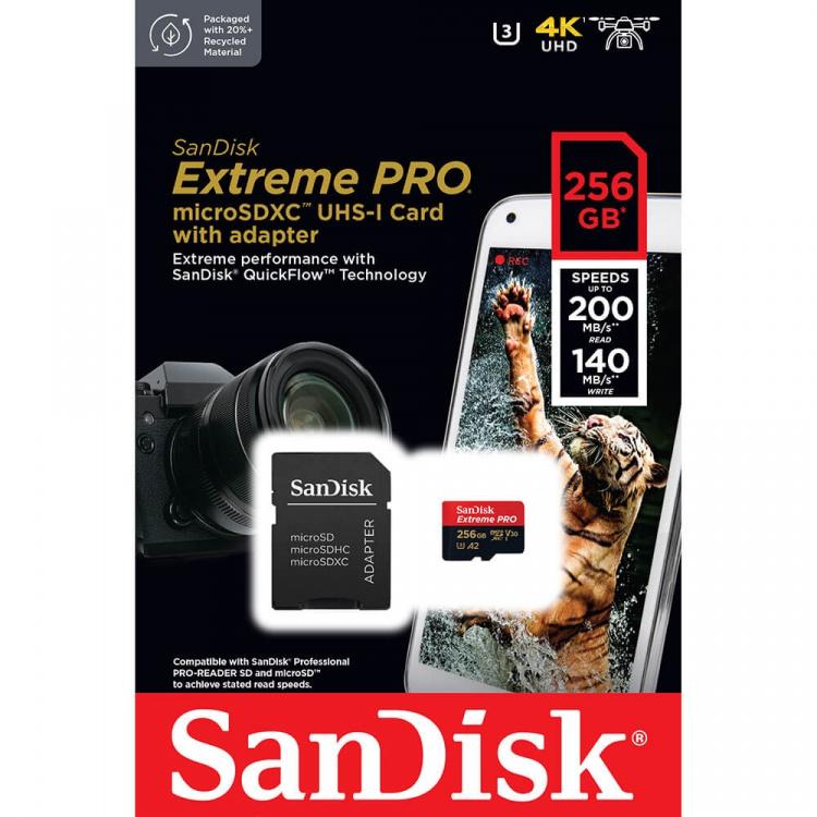 SanDisk MicroSDXC Extreme Pro 256GB 200MB/s A2 C10 V30 UHS-I SanDisk MicroSDXC Extreme Pro 256GB 200MB/s A2 C10 V30 UHS-I
