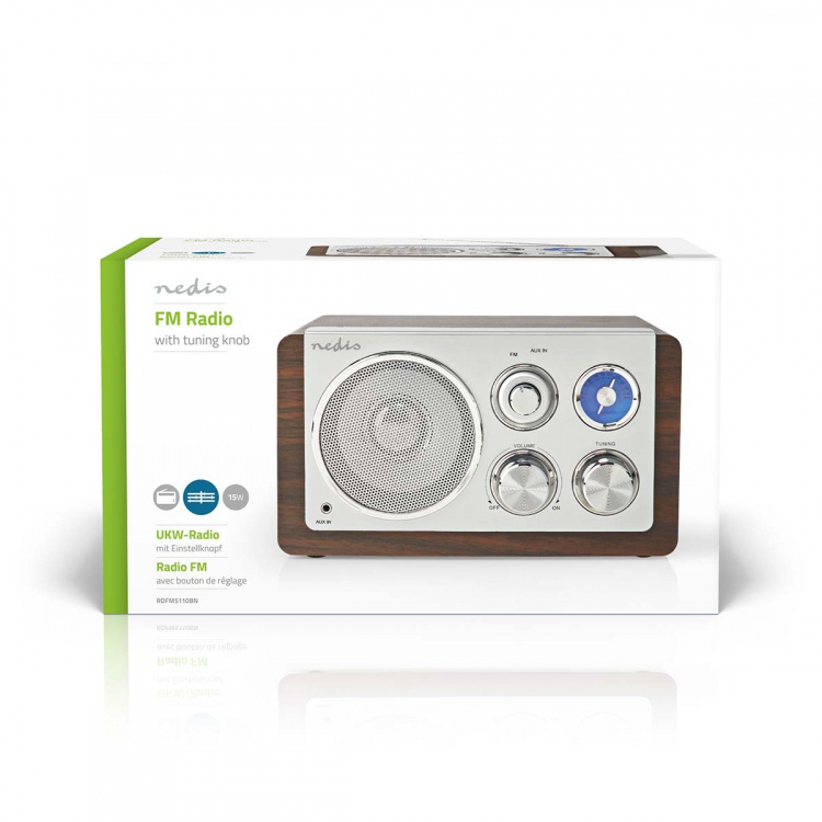 Nedis FM Radio | Table Design | FM | Mains Powered | Analogue | 15 W | IP20 | Brown
