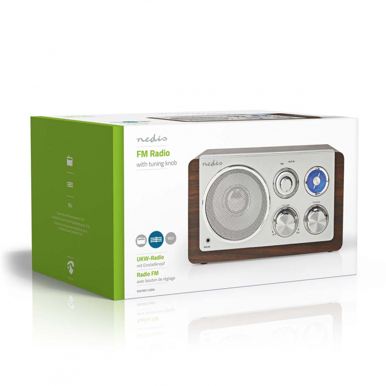 Nedis FM Radio | Table Design | FM | Mains Powered | Analogue | 15 W | IP20 | Brown