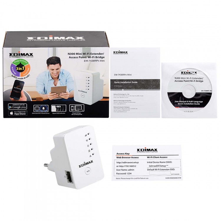 Edimax N300 Mini Wi-Fi Extender/Access Point/Wi-Fi Bridge White Edimax N300 Mini Wi-Fi Extender/Access Point/Wi-Fi Bridge White