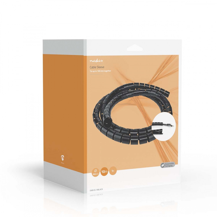 Nedis Cable Management | Spiral Sleeve | 1 pcs | Maximum cable thickness: 100 mm | PVC | Black