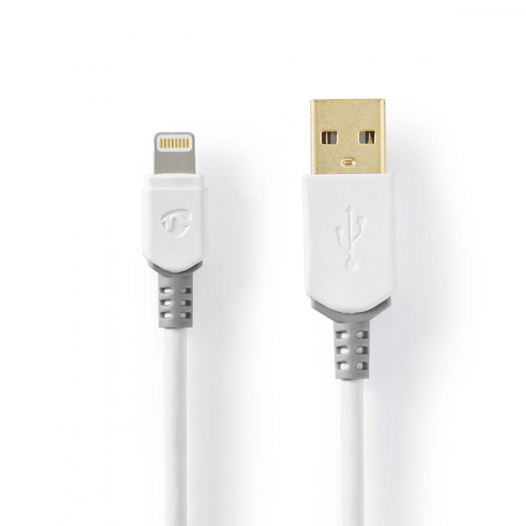 Nedis Lightning Cable | USB 2.0 | Apple Lightning 8-Pin | USB-A Male | 480 Mbps | Gold Plated | 1.00 m | Round | PVC | Grey / White | Box