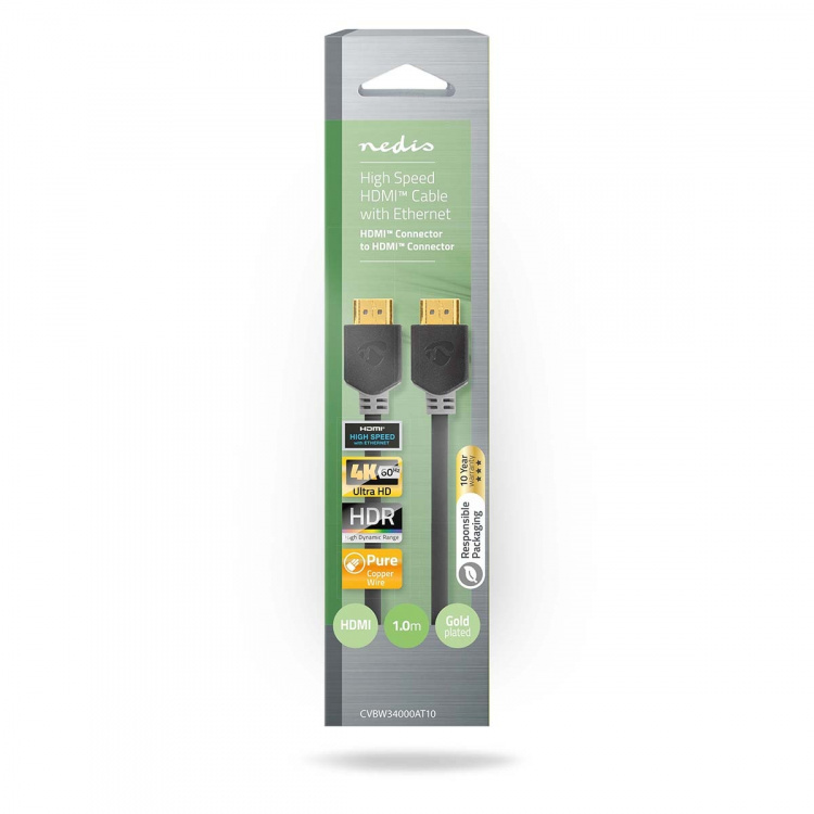Nedis High Speed HDMI™ Cable with Ethernet | HDMI™ Connector | HDMI™ Connector | 4K@60Hz | ARC | 18 Gbps | 1.00 m | Round | PVC | Anthracite | Box Nedis High Speed HDMI™ Cable with Ethernet | HDMI™ Connector | HDMI™ Connector | 4K@60Hz | ARC | 18 Gbps | 1.00 m | Round | PVC | Anthracite | Box