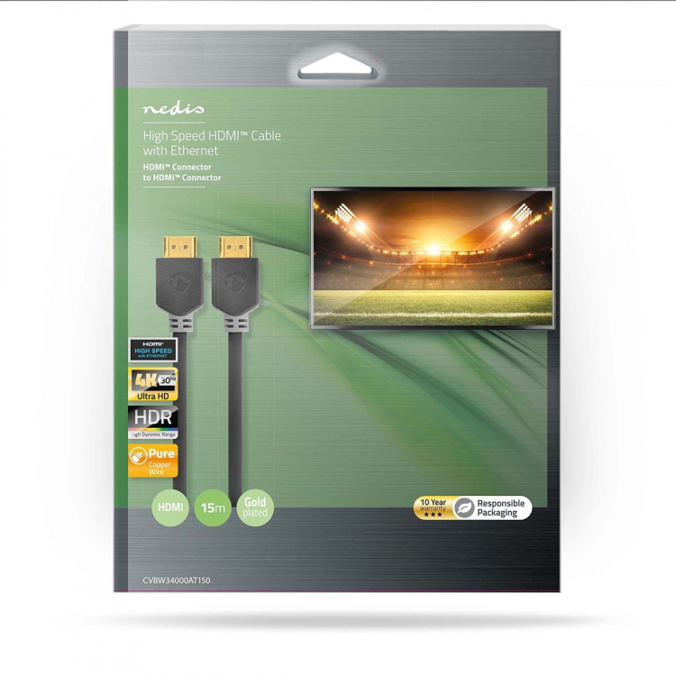 Nedis High Speed HDMI™ Cable with Ethernet | HDMI™ Connector | HDMI™ Connector | 4K@30Hz | ARC | 10.2 Gbps | 15.0 m | Round | PVC | Anthracite | Box Nedis High Speed HDMI™ Cable with Ethernet | HDMI™ Connector | HDMI™ Connector | 4K@30Hz | ARC | 10.2 Gbps | 15.0 m | Round | PVC | Anthracite | Box